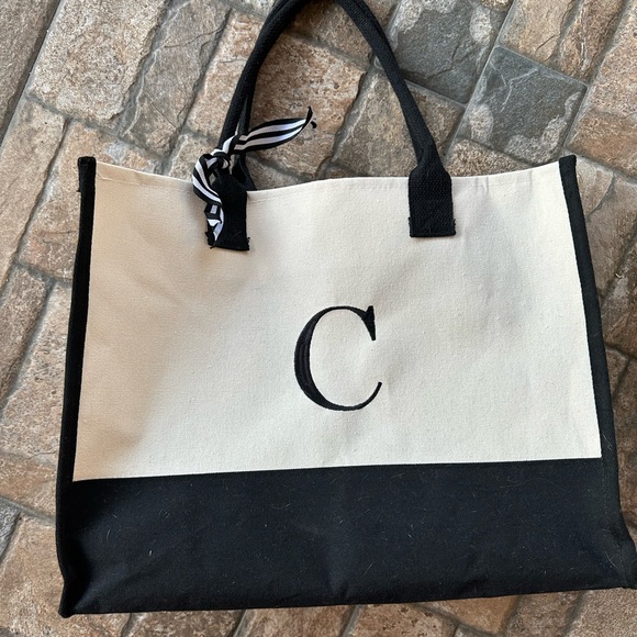 Never Used Black Cream Tote Bag with “C” on one side - Picture 4 of 7
